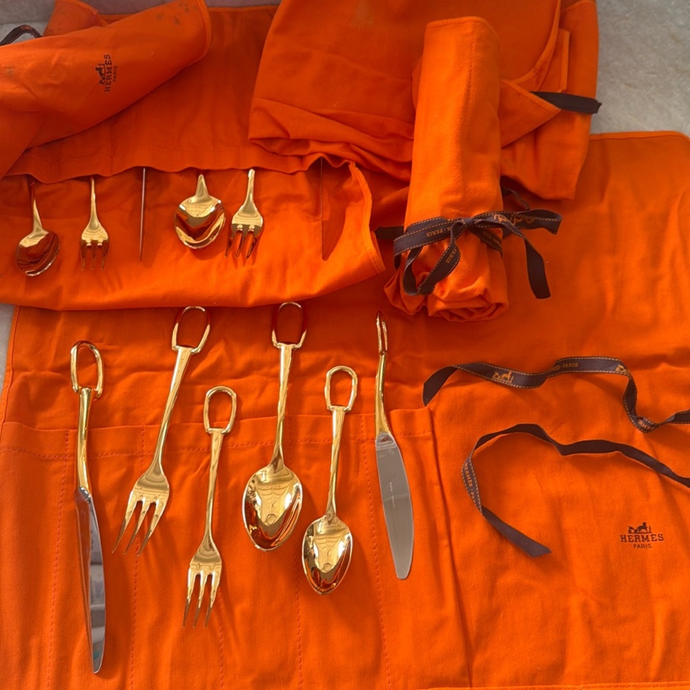 Hermes Grand Attelage Gold Plated Flatware (4 sets) - serving set also for sale